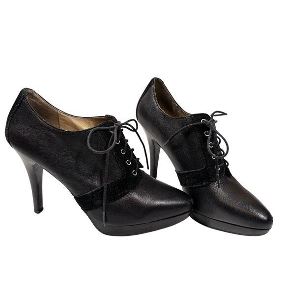 Michael Kors Black Leather Suede Platform High Heeled Oxford Shoes Size 8.5M - Picture 1 of 8